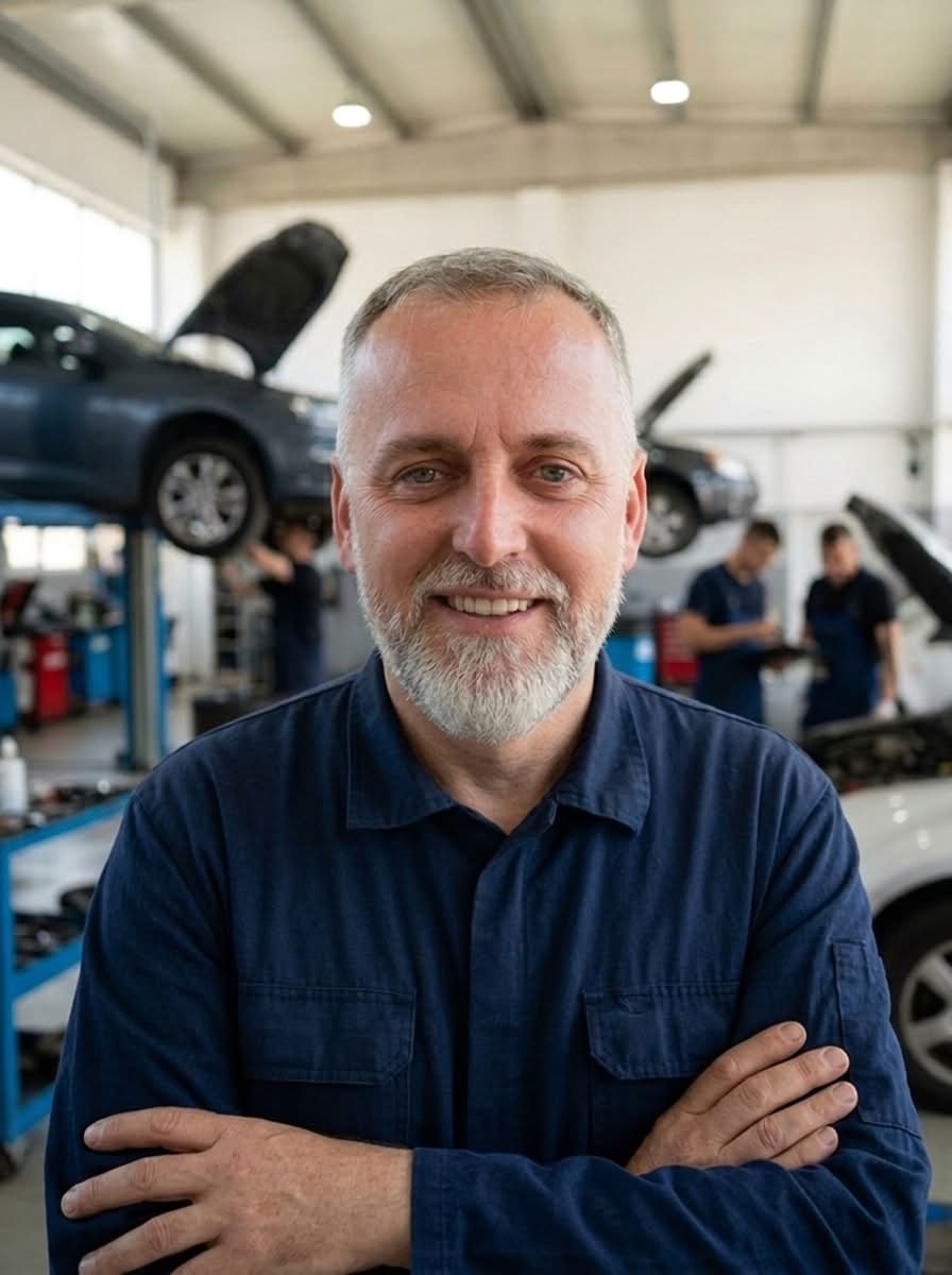 Pan Holý v dílně Autoservisu Holý